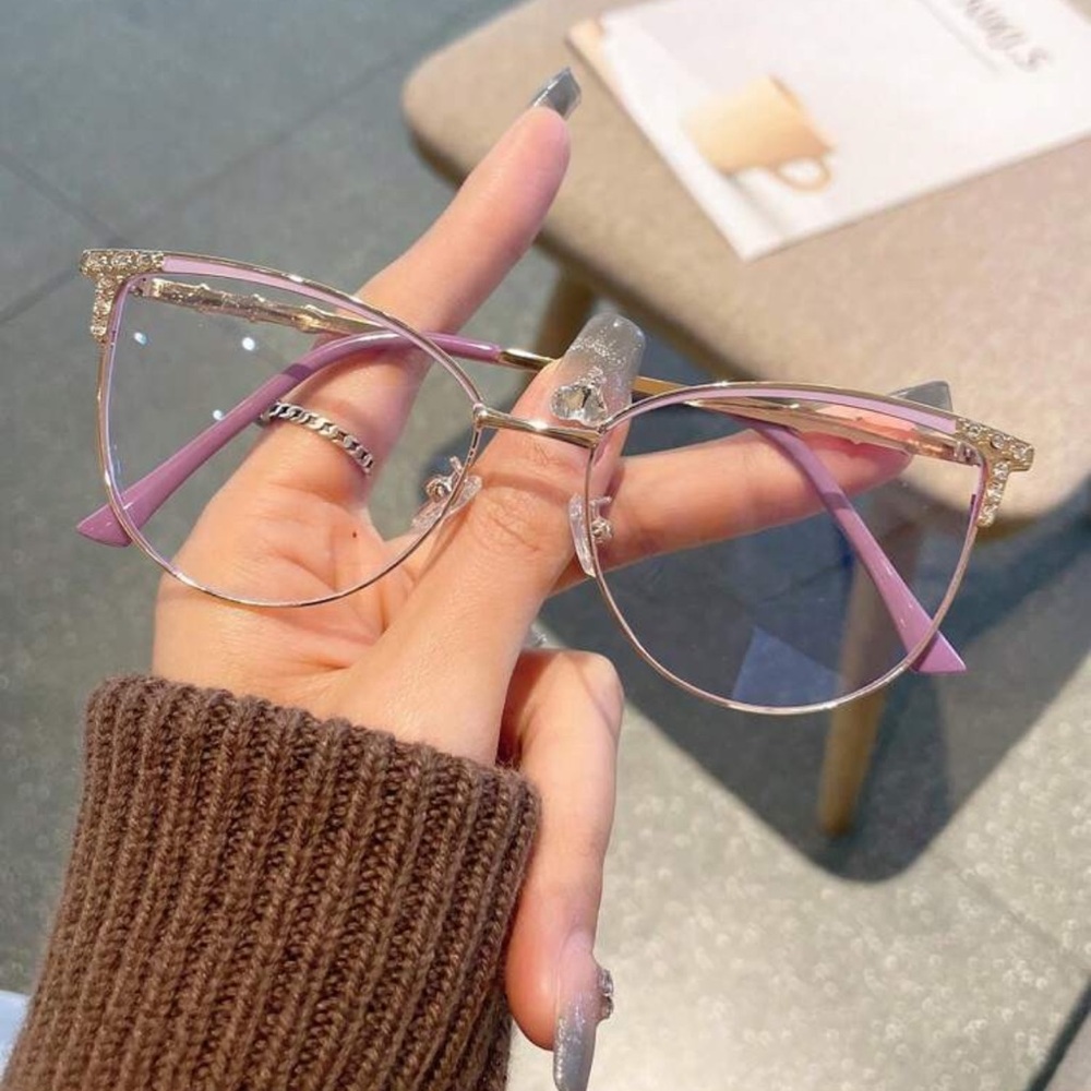 1pc Women's High-End Rhinestone Dual-Tone Metal Cat Eye Photochromic Glasses